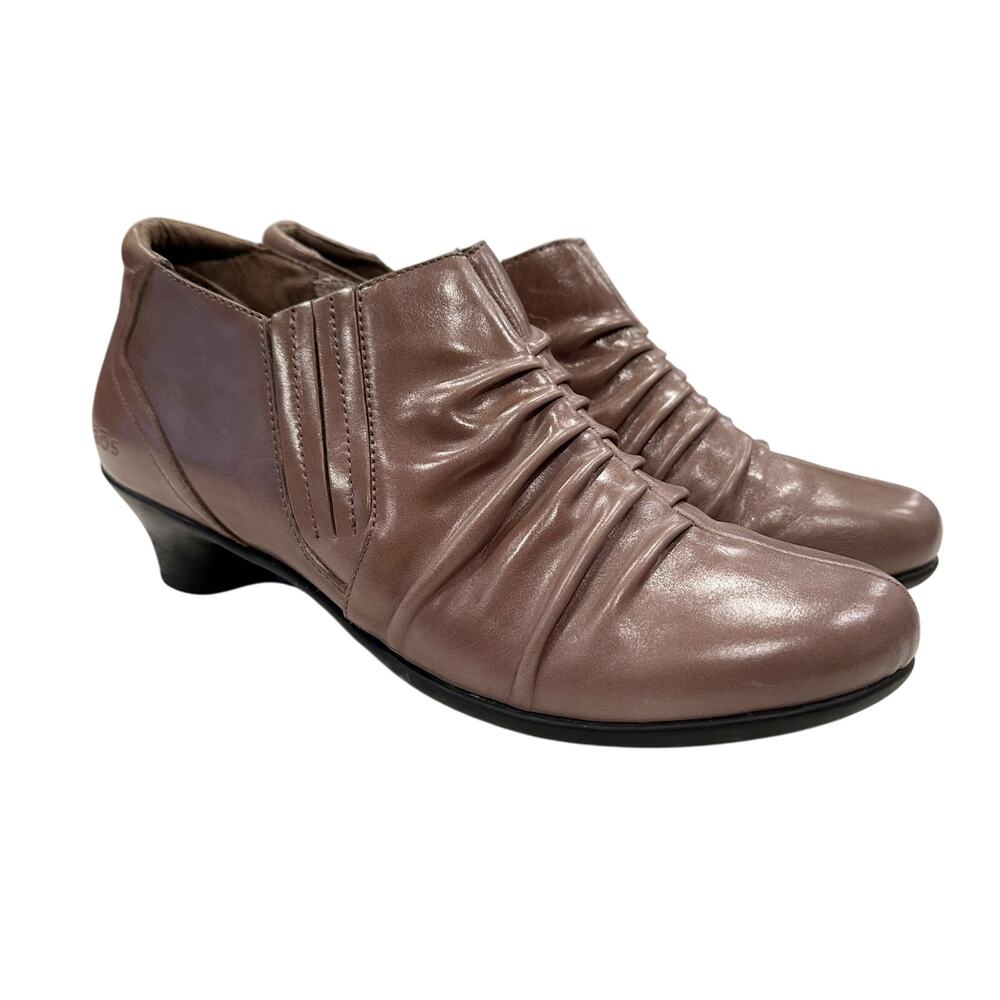 Taos Boots Womens Highness Ankle Booties Brown Leather Side Zip sz 9